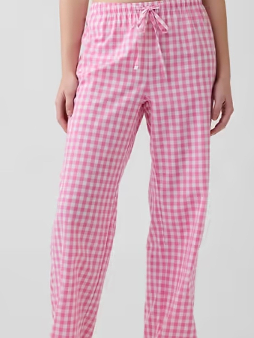 GAP Pink White Gingham Wide-Leg Drawstring Pants